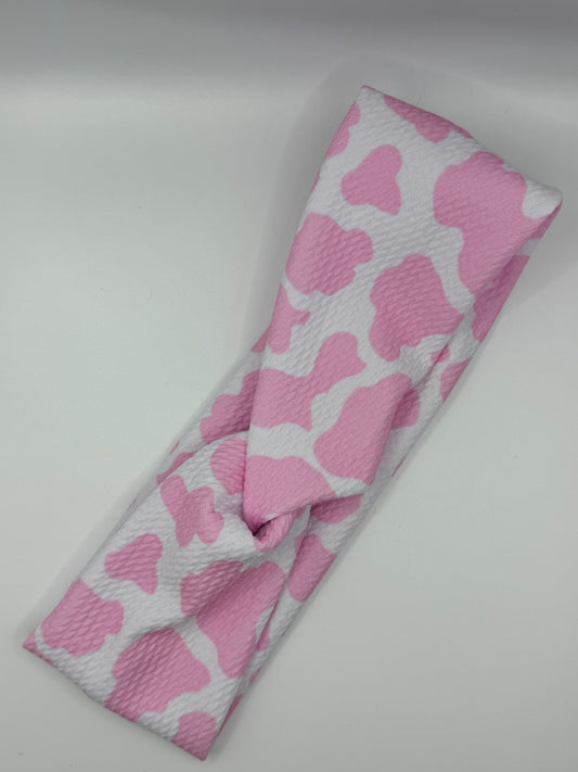 Pink cow twist headband