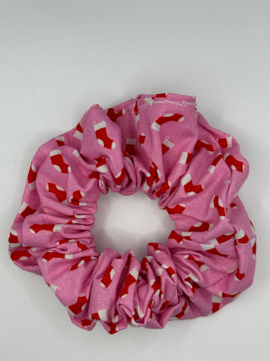 Large pink and red Christmas stocking scrunchie